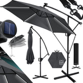 KESSER® Zweefparasol met voet - LED - Ø 3m - 360° Draaibaar  - Antraciet •
